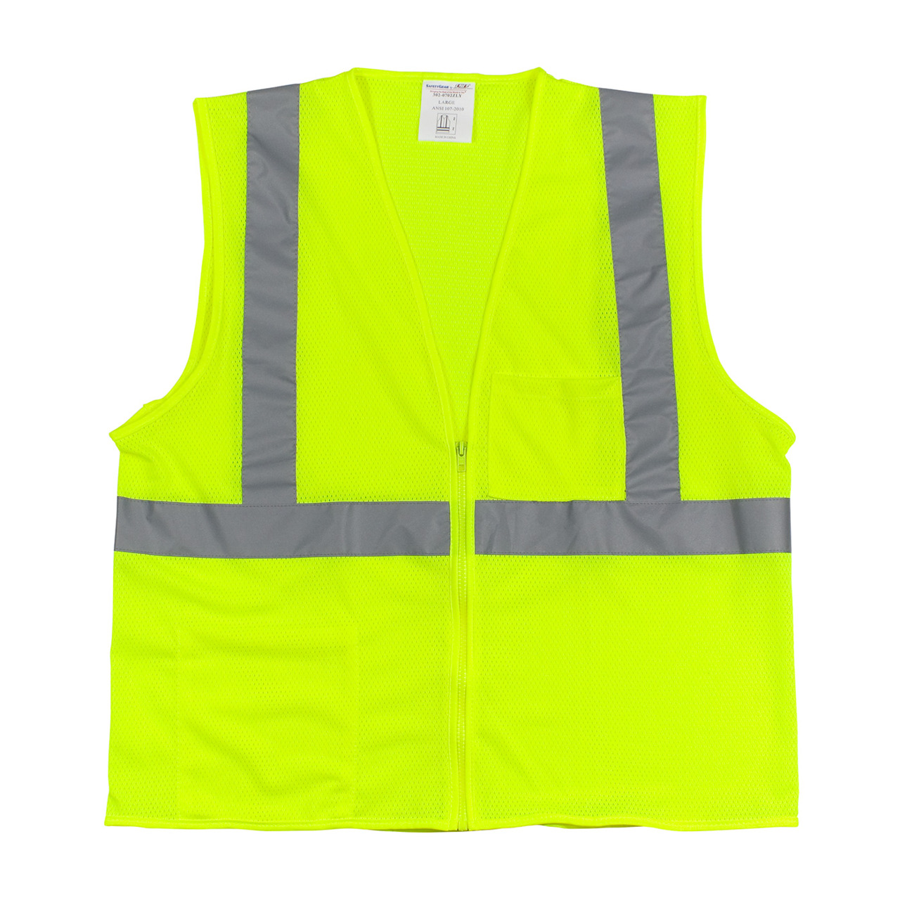 PIP Medium Hi-Vis Lime Yellow ANSI Type R Class 2 Two Pocket Zipper Mesh Vest